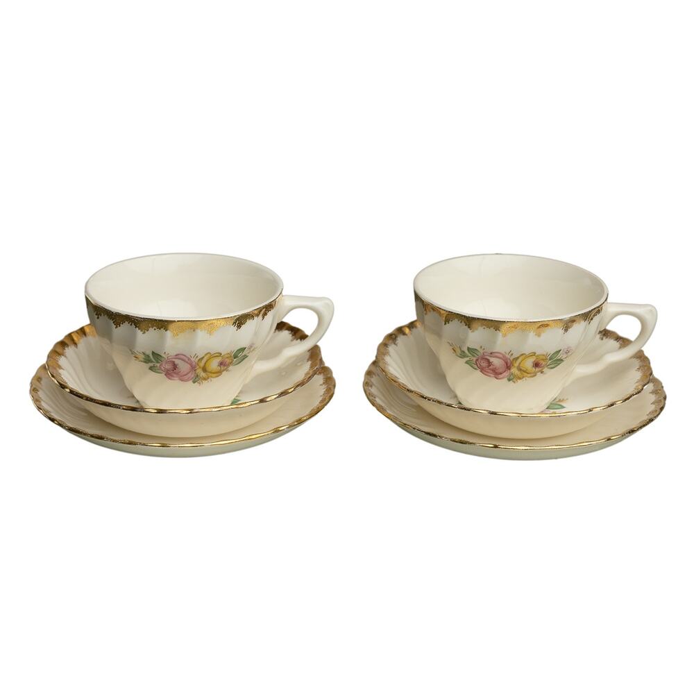 Vintage Royal China Quban Royal Floral 6-Piece Tea Set 22K Gold Filigree - EUC
